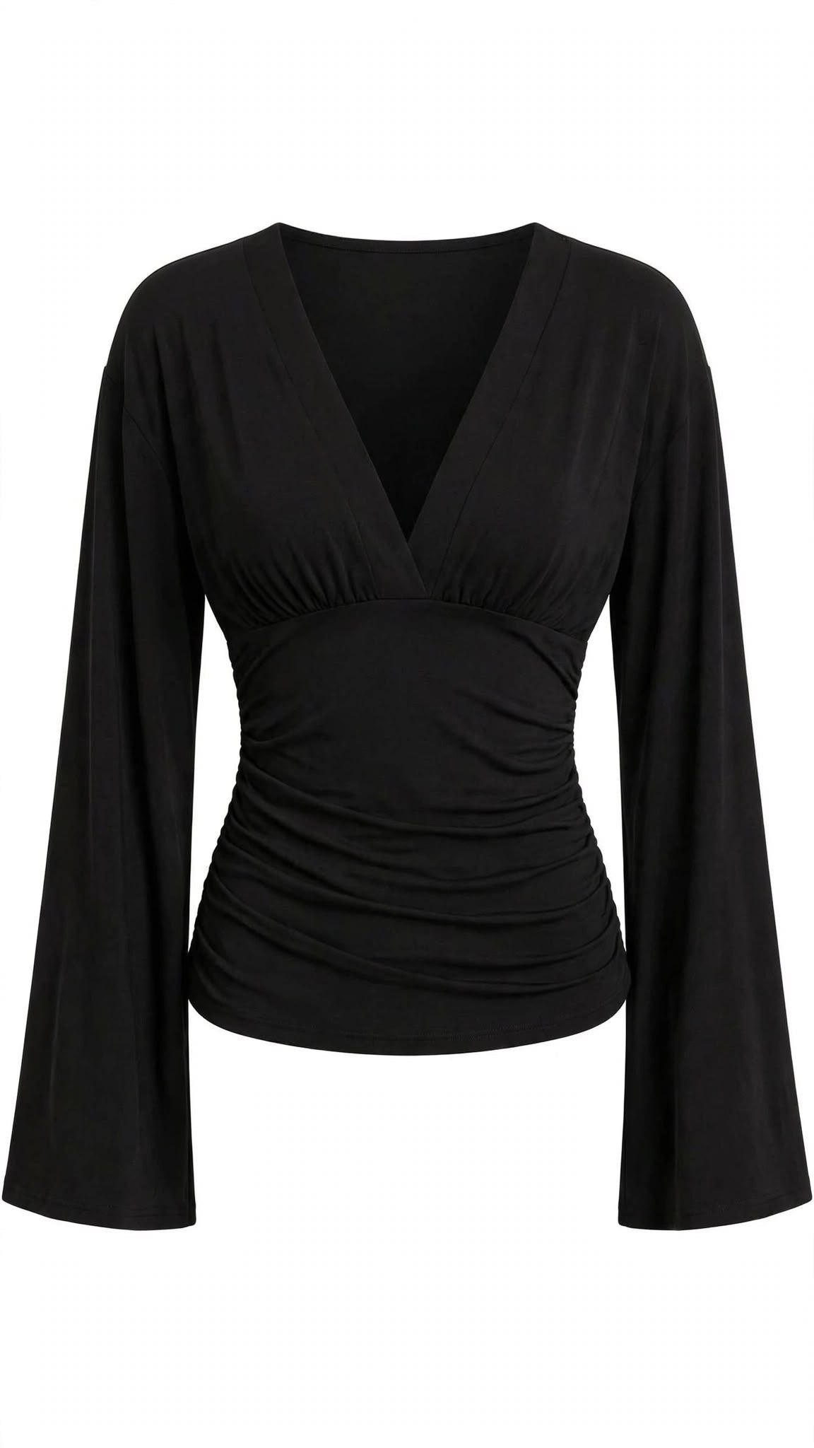 Blusa de Escote en V y Manga Acampanada