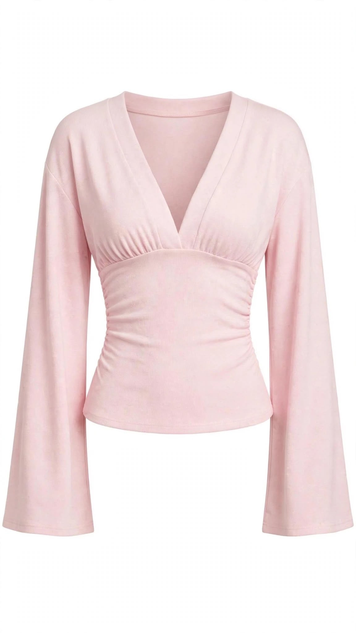 Blusa de Escote en V y Manga Acampanada