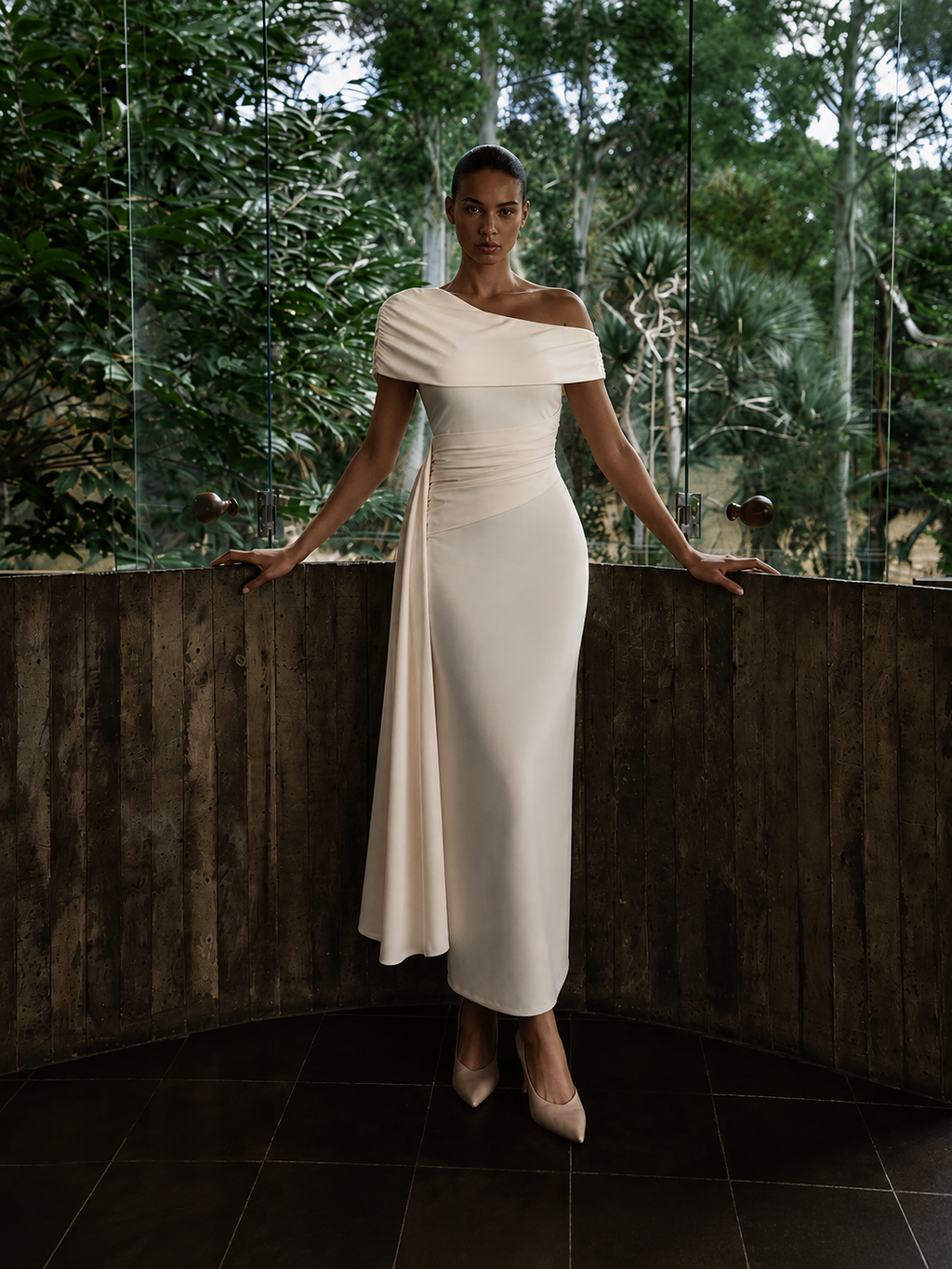 Vestido Largo Un Hombro Efecto Drapeado