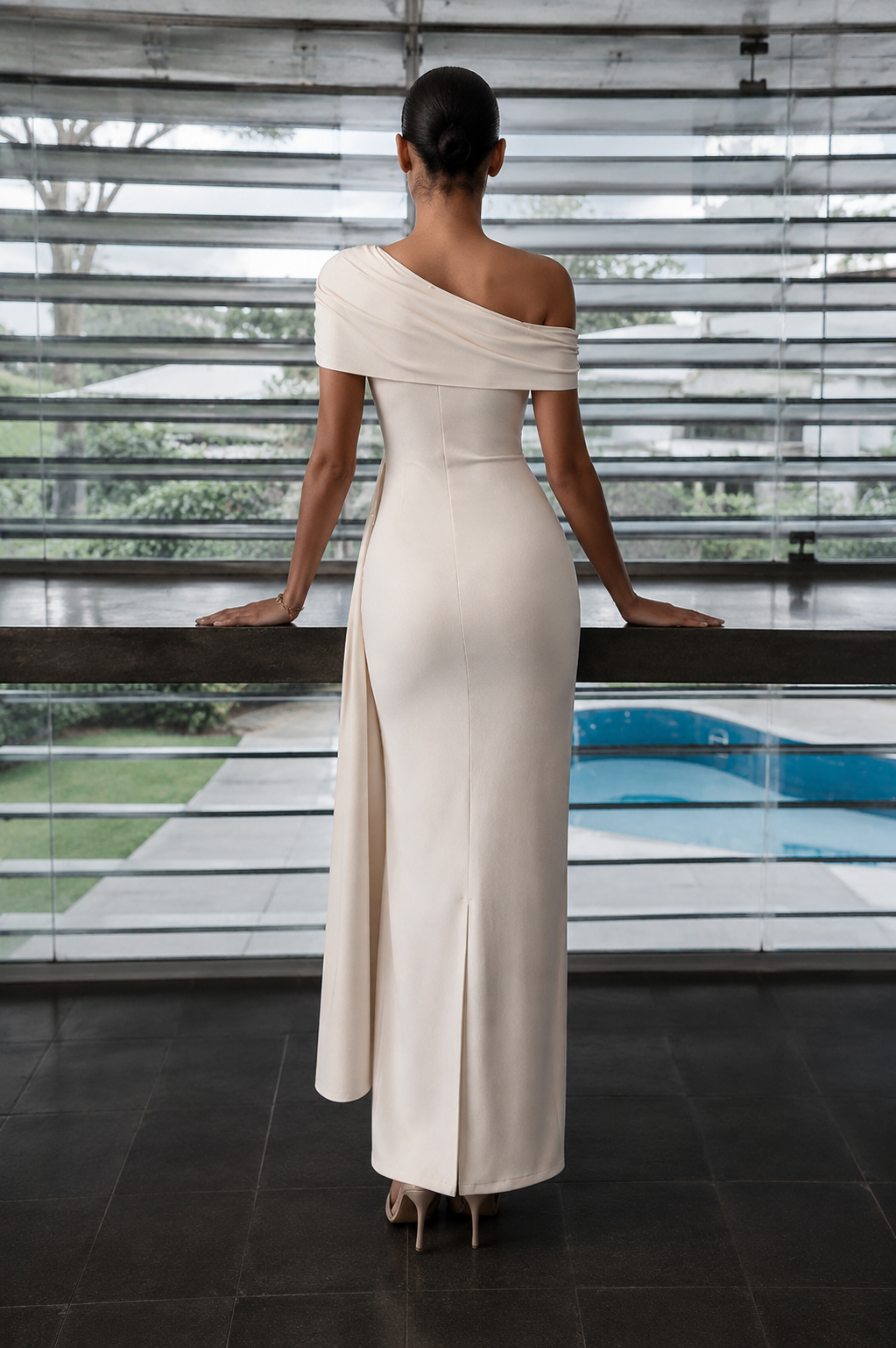Vestido Largo Un Hombro Efecto Drapeado