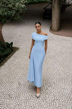 Vestido Largo Un Hombro Efecto Drapeado