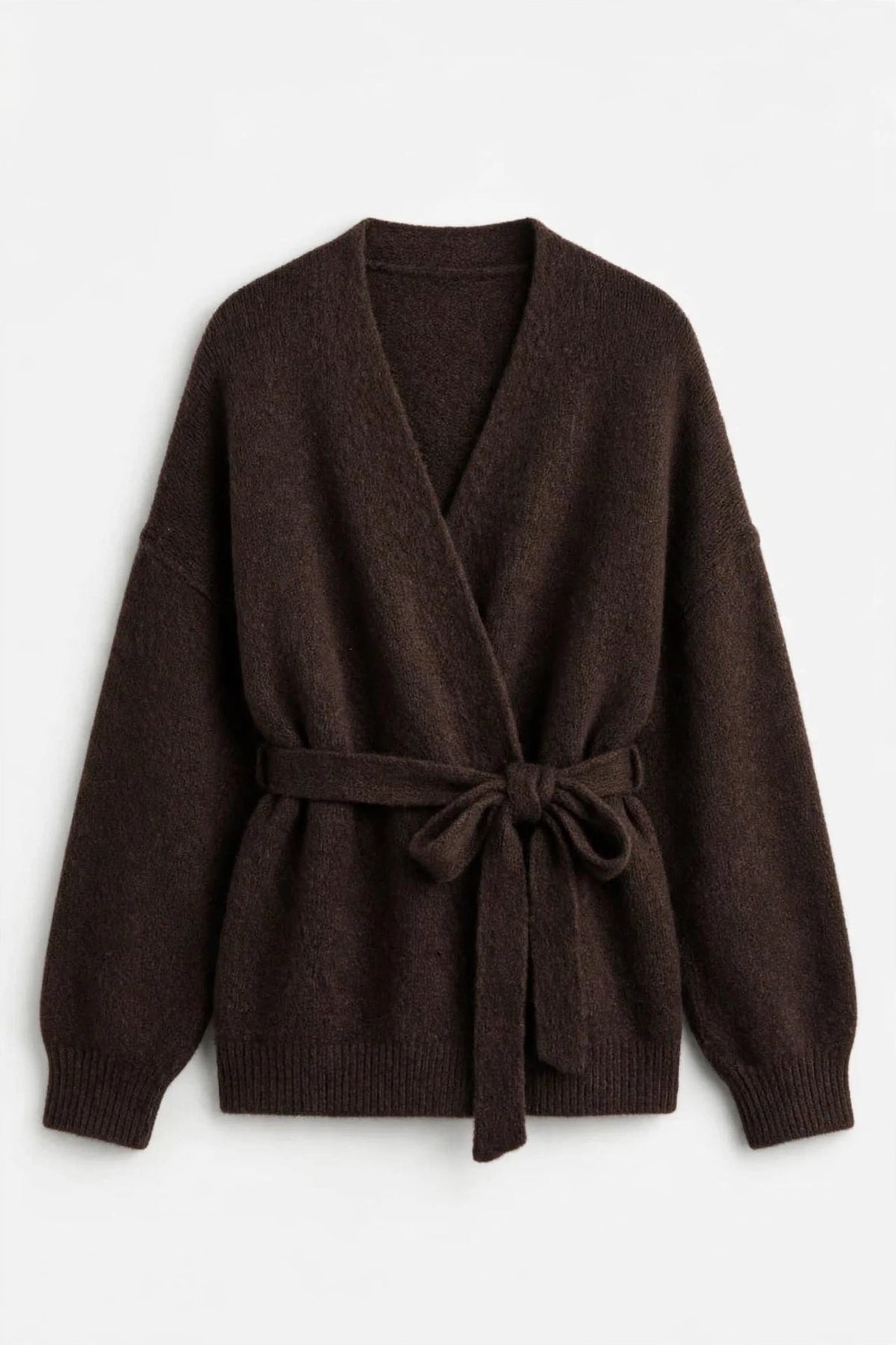 Tie Waist Dropped Shoulder Wrap Cardigan
