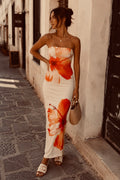 Vestido Maxi Bodycon Strapless Estampado Floral
